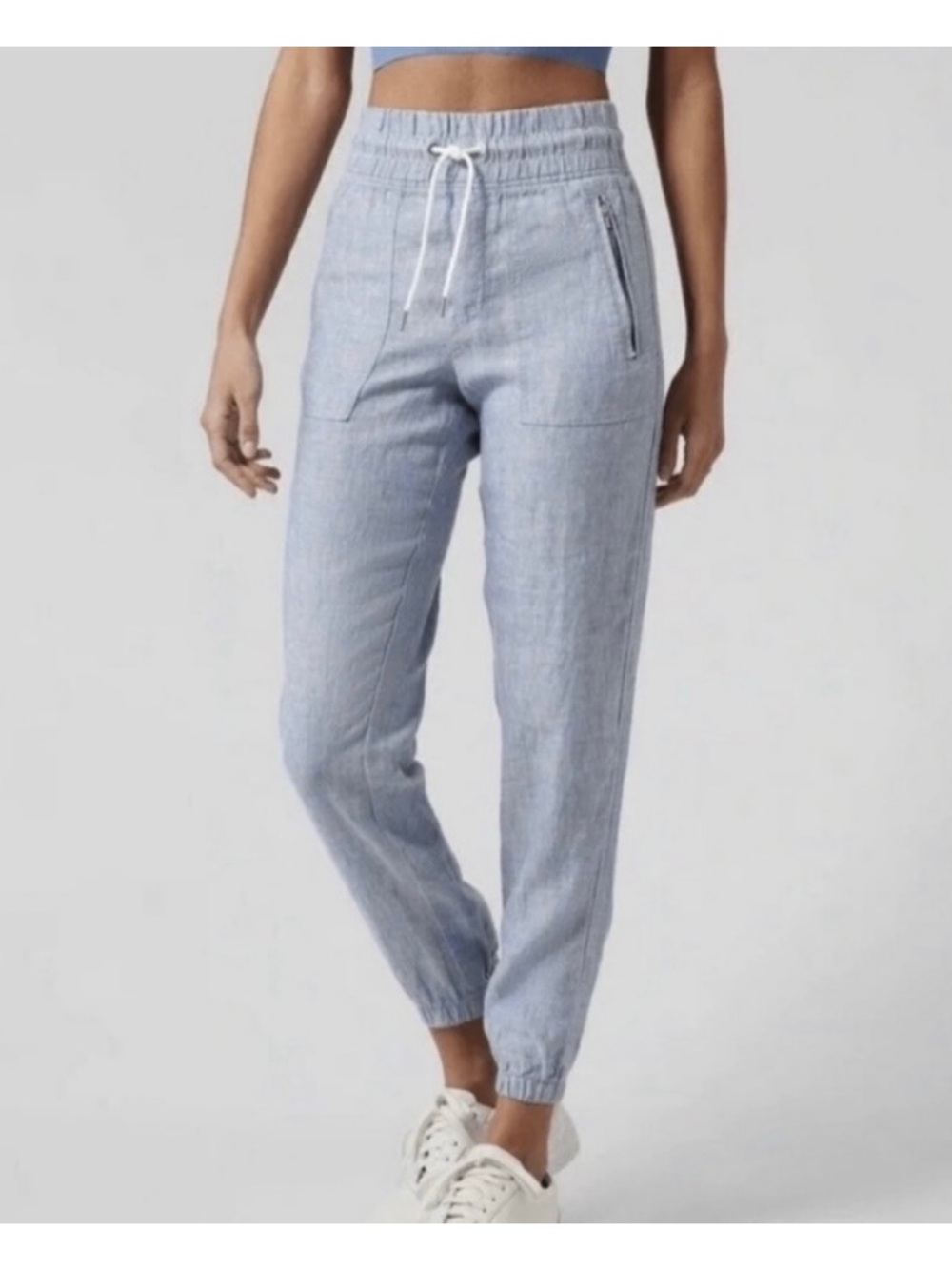 Athleta Cabo Linen Jogger Pant in Chambray Blue